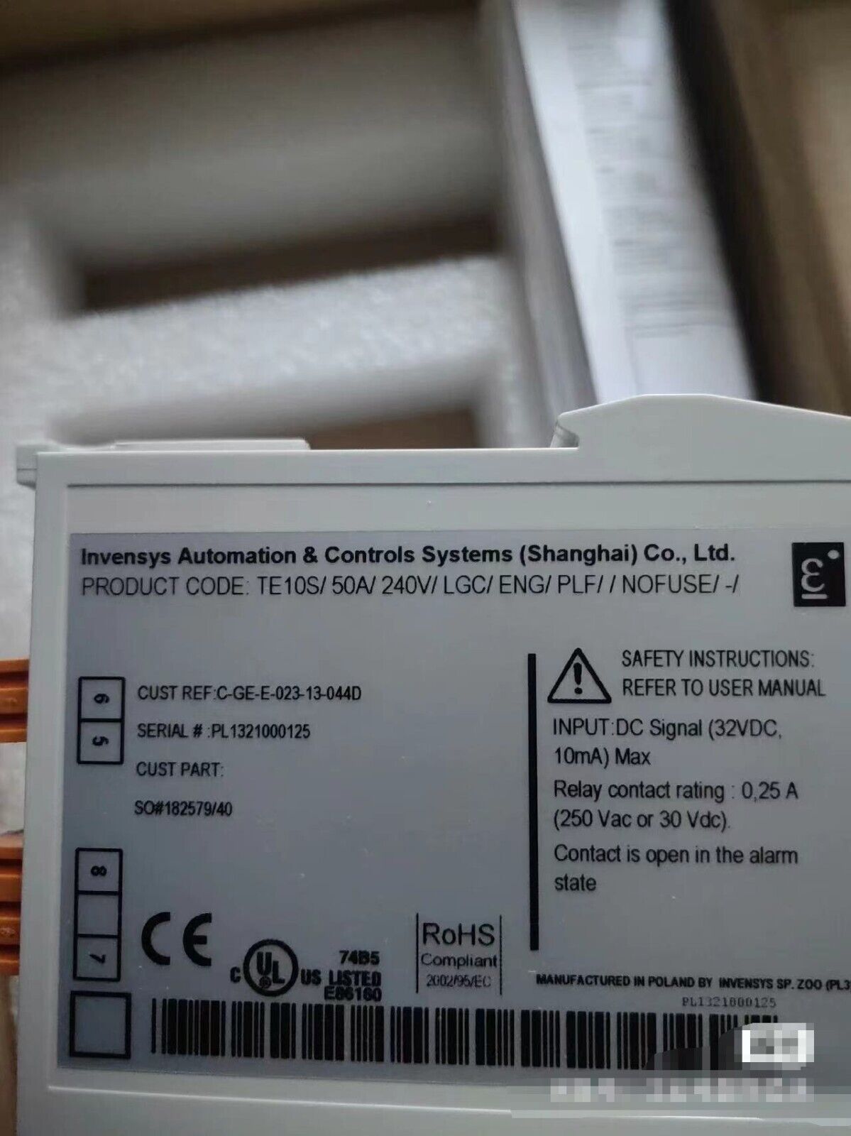 New Te10s/50A/ 240V/ Lgc/ Eng/ Plf Nofuse/-/ Relay by DHL or FedEx #Vf1i Ch Business